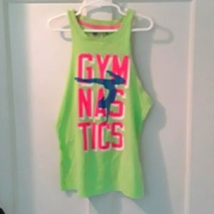 XERSION Girls L(10/12) Bright Green/Pink Sleeveless "Gymnastics" T-Shirt